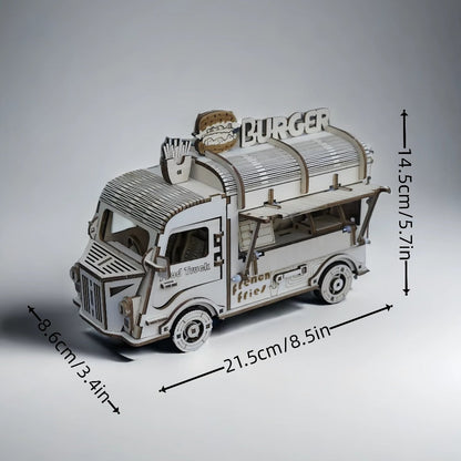 Basswood Food Truck 3D Puzzle Model Kit – DIY Building Toy for Kids & Adults, Yellow Miniature Snap-Fit Craft, Creative Birthday Halloween Christmas Gift for Boys Girls