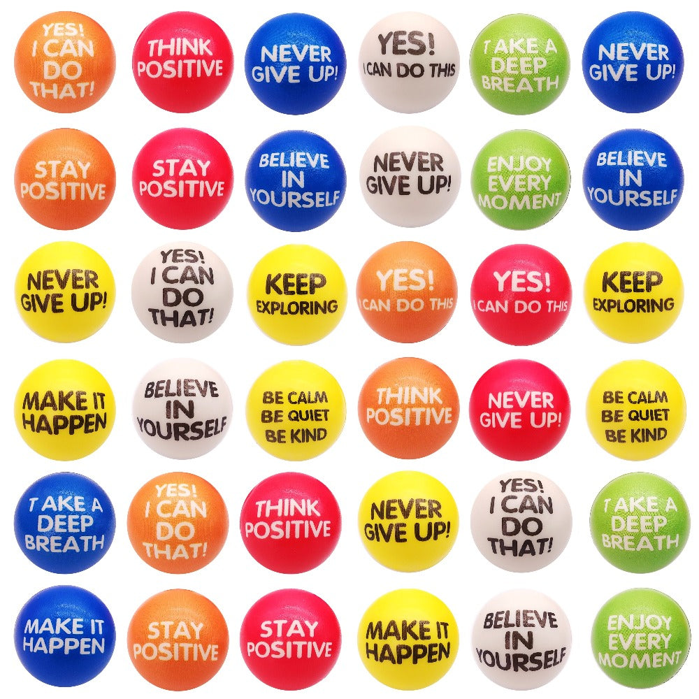 Inspirational Sponge Stress Balls 30 Pack 6.3cm – Motivational Slogan Hand Fitness Relaxation Balls for Classroom Rewards, Office Team Building, Party Events & Christmas Gifts