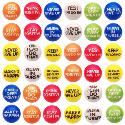 Inspirational Sponge Stress Balls 30 Pack 6.3cm – Motivational Slogan Hand Fitness Relaxation Balls for Classroom Rewards, Office Team Building, Party Events & Christmas Gifts