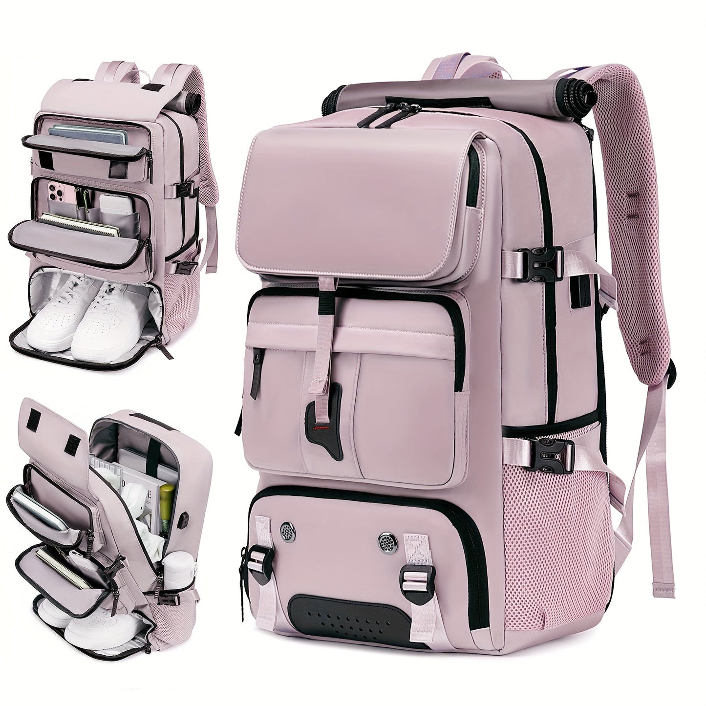 Large Capacity Laptop Backpack with Shoe Compartment & USB Charging Port – Waterproof Soft Shell Daypack for Men & Women, Multi-Functional Travel Rucksack for Business, College & Daily Commute, Multiple Colors Available