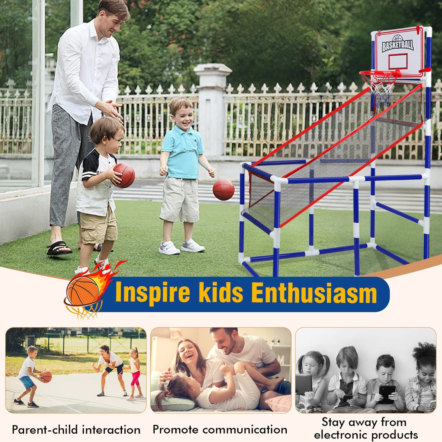 Kids Adjustable Basketball Hoop Set with 2 Balls & Storage – Indoor Outdoor Sport Toy for Ages 3–6, Thick PVC Frame | Best Birthday Christmas Gift for Boys and Girls