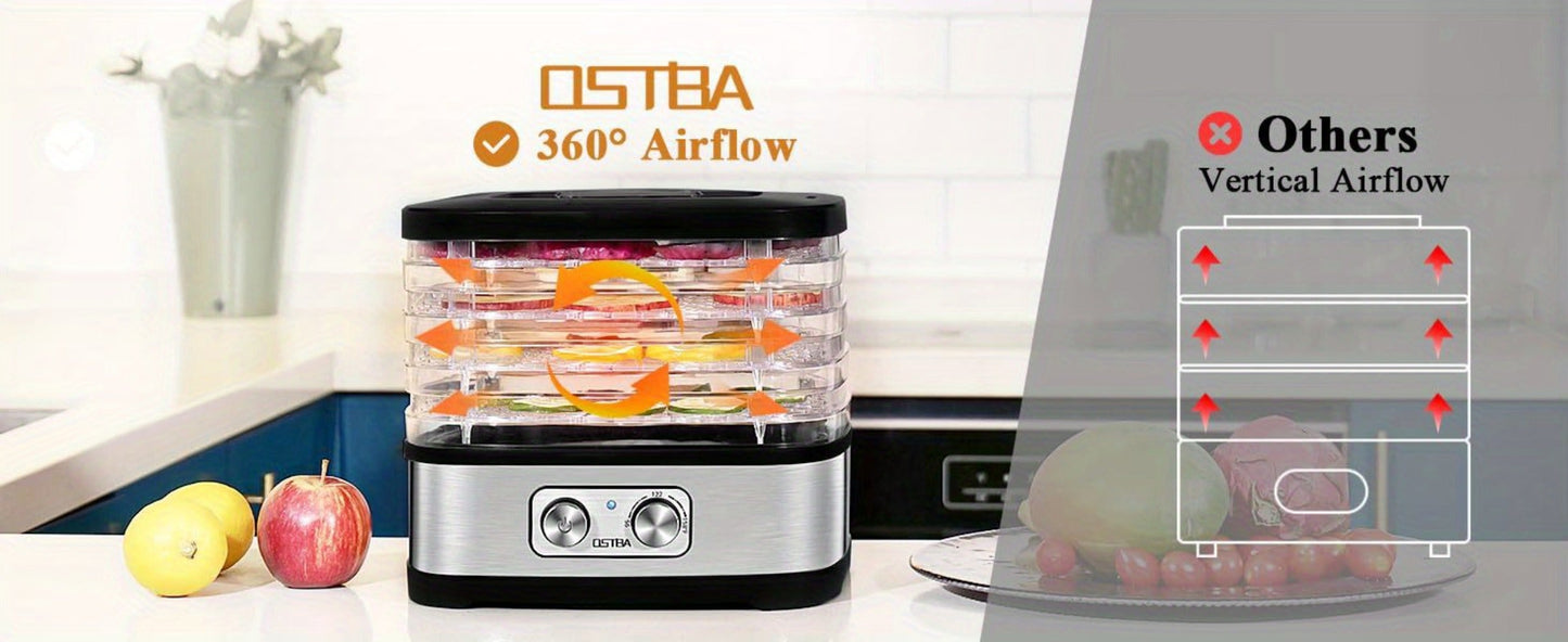 Food Dehydrator 240W with Temperature Control | BPA-Free Dishwasher-Safe Trays, Electric Food Dryer for Jerky, Fruits, Herbs & Vegetables, Recipe Book Included – 5-Tray & 8-Tray Options