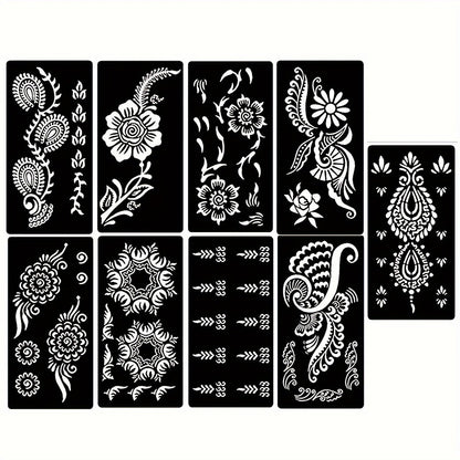 Reusable Tattoo Stencil Templates 9 Sheets Large Flower Designs Airbrush Glitter Body Art Kit for Arms Hands Navel Legs DIY Party Festival Fake Temporary Tattoo Supplies