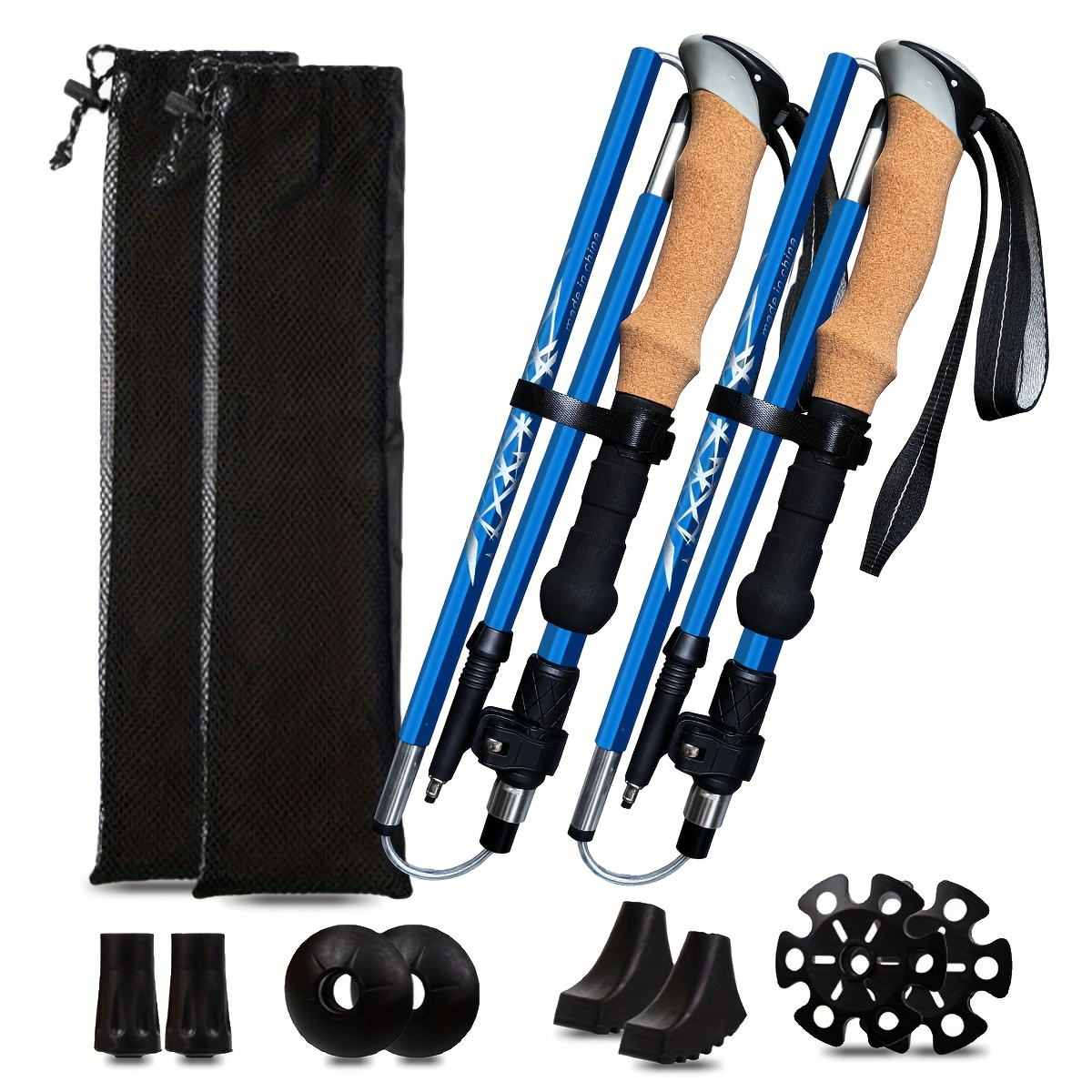 Lightweight Aluminum Trekking Poles 2-Pack – Folding Hiking Sticks with Cork Ergonomic Grip, Sweat-Absorbing Handle, Adjustable Walking Poles for Hiking, Camping & Mountain Travel