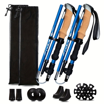 Lightweight Aluminum Trekking Poles 2-Pack – Folding Hiking Sticks with Cork Ergonomic Grip, Sweat-Absorbing Handle, Adjustable Walking Poles for Hiking, Camping & Mountain Travel