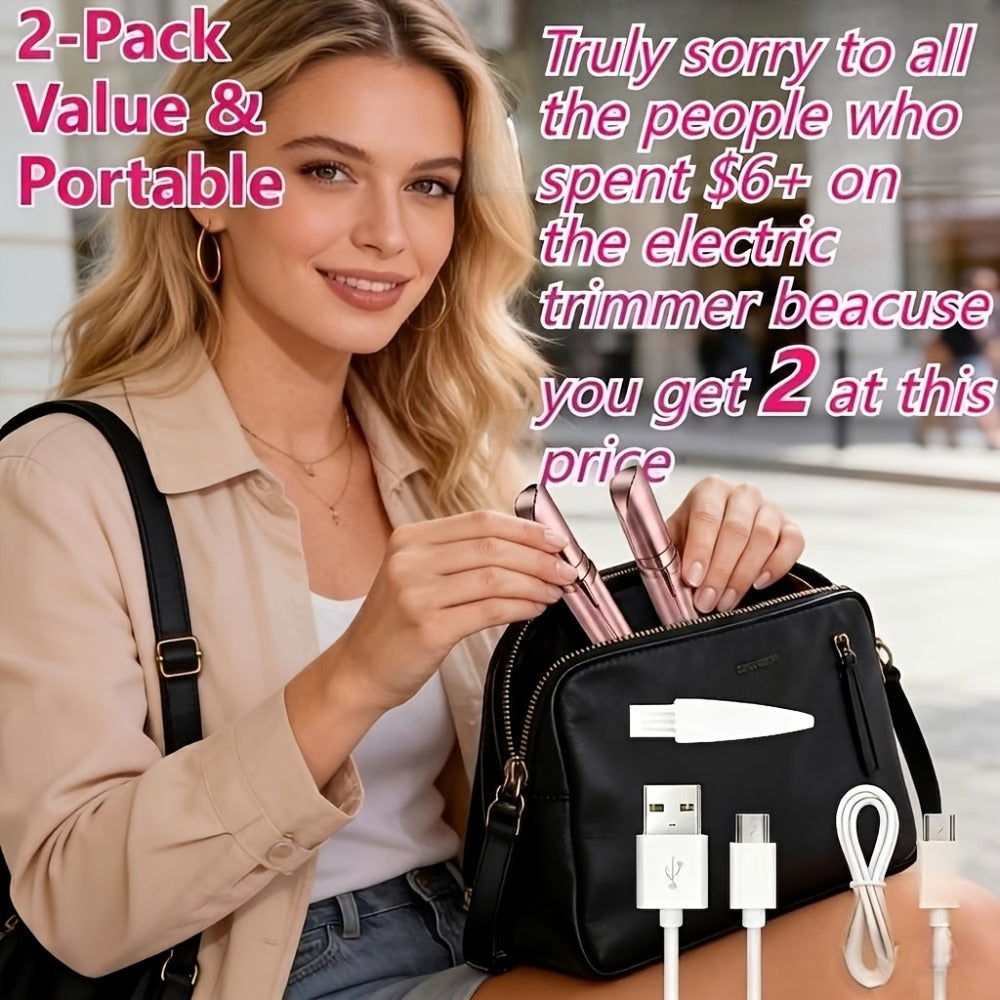 Electric Eyebrow Trimmer for Women 2 Pack, USB Rechargeable Painless Precision Eyebrow Razor Pen, Portable Hair Remover for Face Lip Leg Armpit – Pink White Colorful
