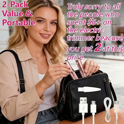 Electric Eyebrow Trimmer for Women 2 Pack, USB Rechargeable Painless Precision Eyebrow Razor Pen, Portable Hair Remover for Face Lip Leg Armpit – Pink White Colorful