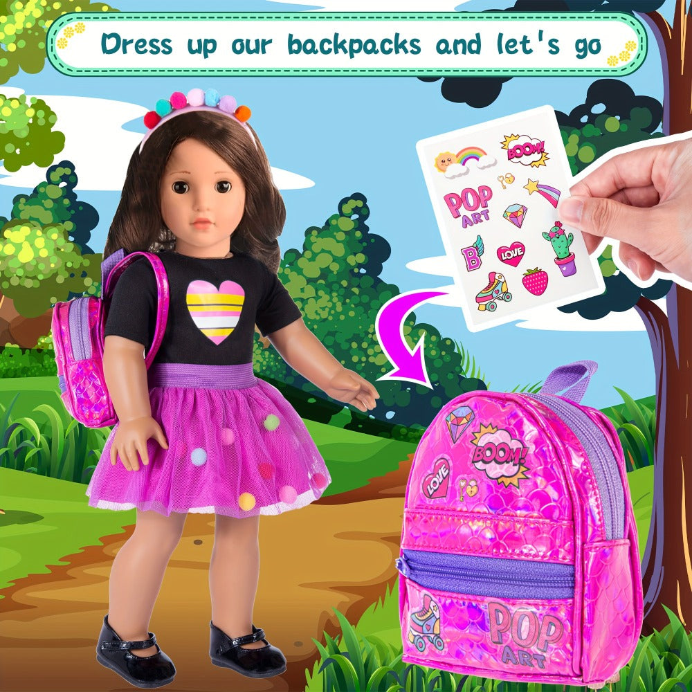 18 Inch Doll Travel Accessories Set 25 Pcs – Unicorn Suitcase, Roller Skates, Outfit, Backpack, Hairpins & Passport for 18 Inch Girl Dolls, Imaginative Play Gift for Girls Ages 3+ (Doll Not Included)