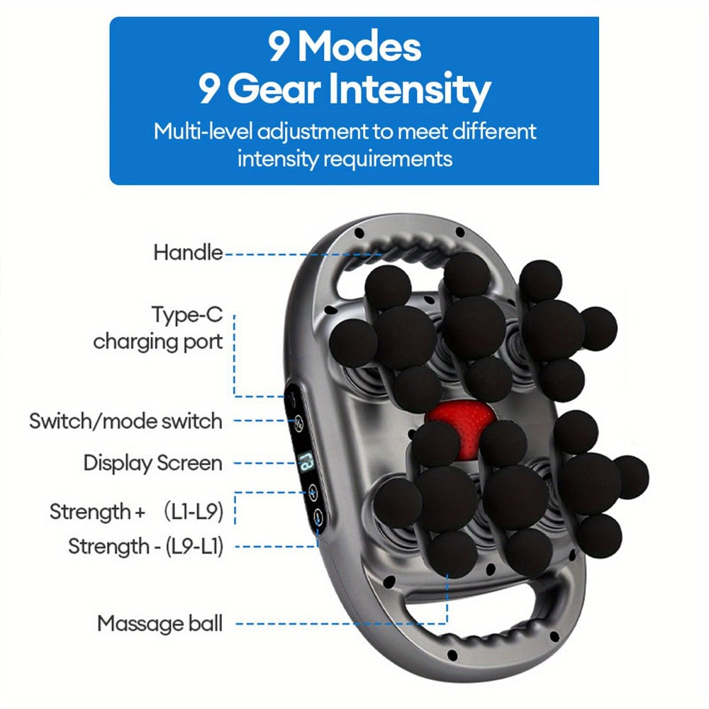 Handheld Massage Gun with Multiple Heads – 9 Modes 9 Intensity Levels USB-C Rechargeable Percussion Massager with Storage Case & Smart Timer, Deep Tissue Muscle Relief for Home Gym & Sports Recovery