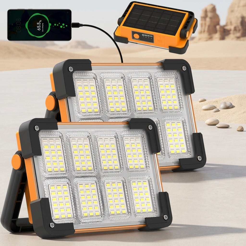 1 Pack/ 2 Pack Solar Work Light, 144 LED Portable Floodlight, 4 Modes, Multi-Color, IP44 Waterproof For Camping Fishing Car Repair Construction 6000mA