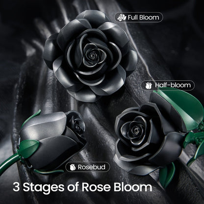 Black Rose Building Blocks Set 152 Pieces – 3 Gothic Artificial Flower Bouquet Brick Model Kit for Adults Teens, Unique Display Decor Gift for Valentine Birthday Anniversary Halloween Christmas