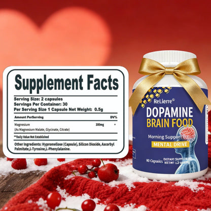 Magnesium Glycinate Brain & Sleep Capsules — Dopamine Support Nootropic Formula | Focus Mental Clarity Mood & Restorative Sleep | High-Potency Daily Supplement | 60 Capsules
