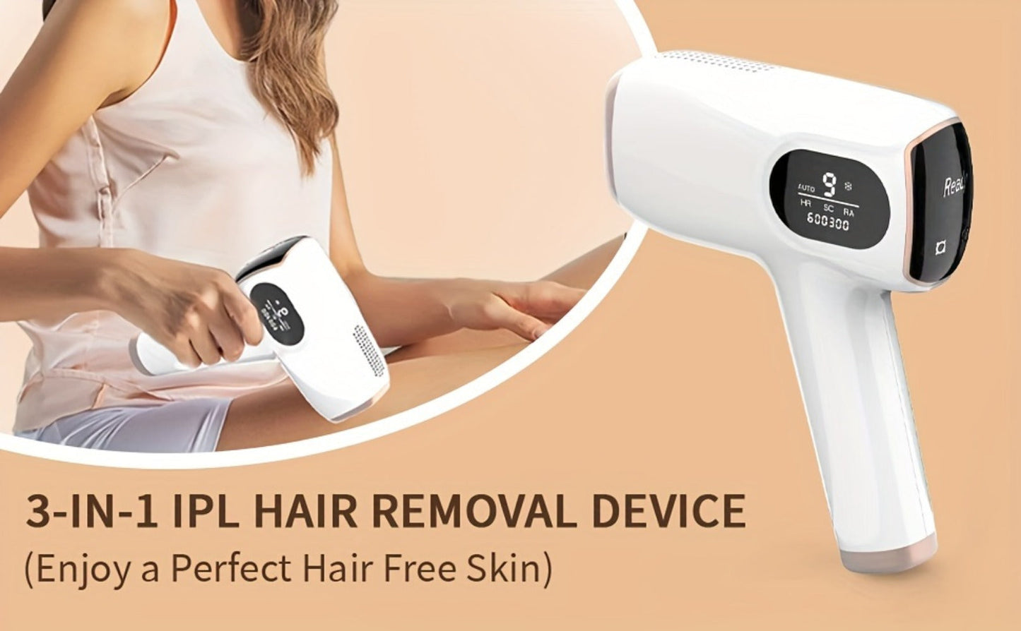 IPL Hair Removal Device Ice Cooling 999,900 Flashes — Painless Permanent Hair Remover for Women & Men, 9 Adjustable Levels Auto & Manual Modes, LCD Display, Legs Arms Armpits Bikini Face