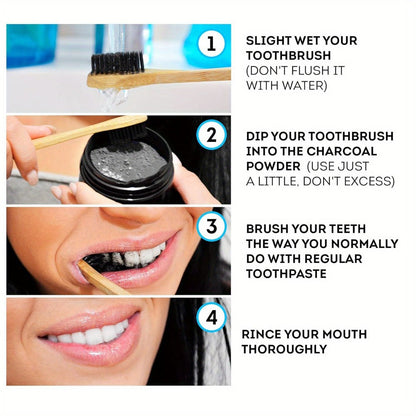 Activated Charcoal Teeth Whitening Powder 60g Natural Stain Remover for Coffee Tea Tobacco Deep Cleaning Dental Polish Breath Freshener Oral Care for Men Women Daily Whitening Treatment