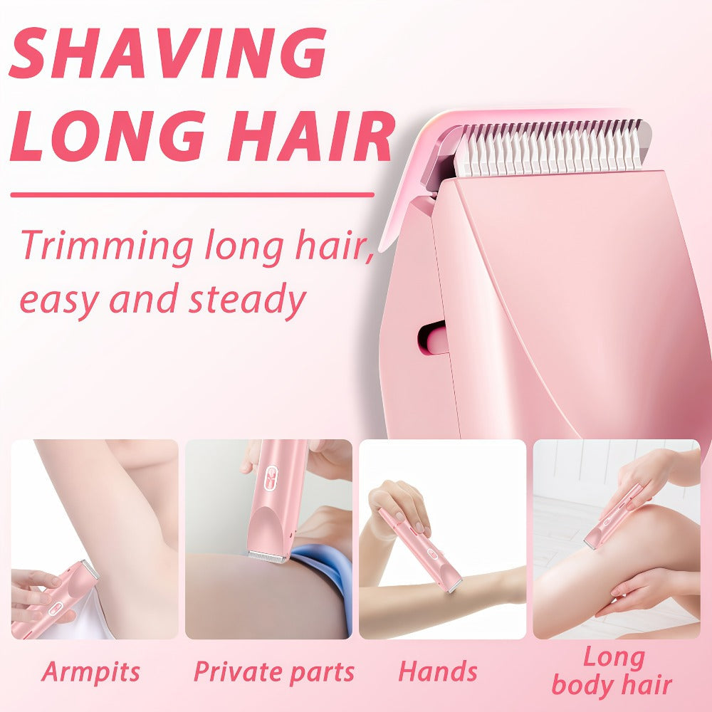 Bikini Trimmer for Women 2-in-1 Dual Head IPX7 Waterproof Electric Shaver Body Hair Trimmer Facial Hair Remover Bikini Underarm Leg Arm Face 90-Min Battery USB Rechargeable Pink Travel-Friendly