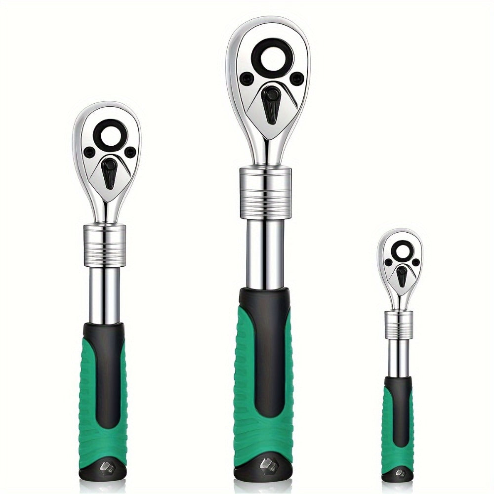 Ratchet Wrench Set 3-Piece - 1/4 3/8 1/2 Inch Drive Extendable Socket Wrench, 72-Tooth Quick-Release Reversible Gear, Soft Grip Handle, Torque Spanner for Automotive Repair, Mechanics & DIY