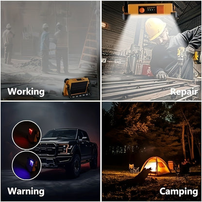Solar Rechargeable LED Floodlight Flashlight, IP44 Waterproof 4500 Lumens Ultra-Bright Portable Camp Light, USB & Solar Dual Charging 2200mAh, 4 Modes Indoor Outdoor Lighting for Camping, Fishing & Car Maintenance