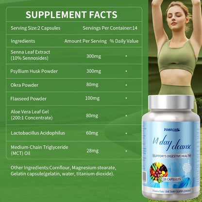 Colon Cleanse Capsules with Senna Leaf, Psyllium Husk & MCT Oil | 14-Day Advanced Gut Detox & Digestive Support Formula | Natural Bowel Regularity Supplement for Women & Men
