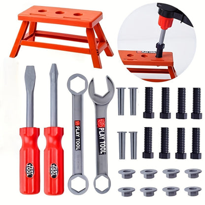 Kids Tool Set 38 Piece Pretend Play Construction Toy – Educational Simulation Toolbox Building Kit for Boys & Girls Ages 3+ Toddler STEM Gift for Birthday Christmas Holiday Red