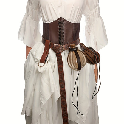 Renaissance Corset Set 5-Piece Ladies – Medieval Belt Pouch Potion Bottle Waist Protector, Women Halloween LARP Cosplay Renaissance Fair Outfit, Stage Prop & Photography Costume Gift