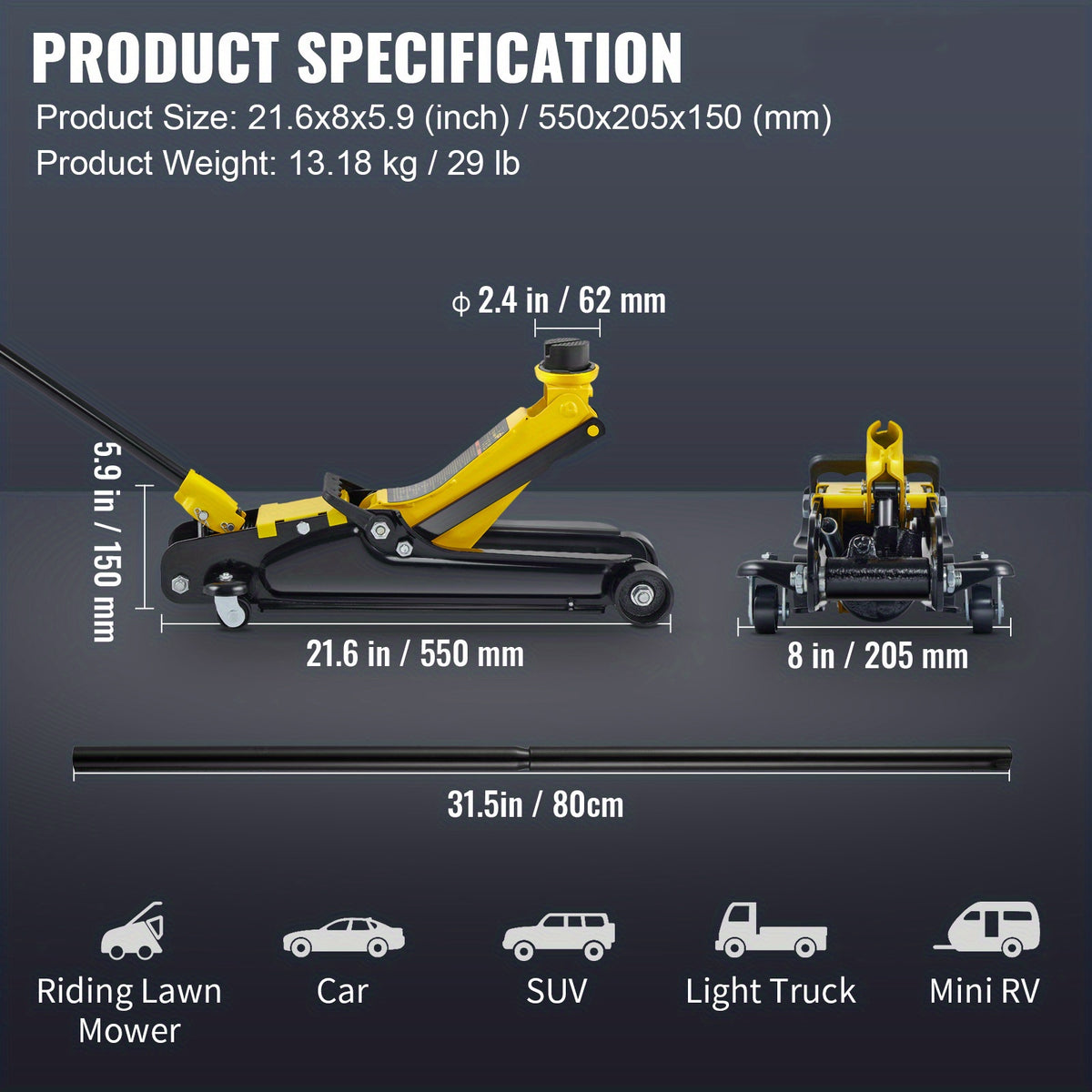 Happybuy Ground Lift, 2.5 Ton Compact Alloy Steel Sport Elevator, Single Cylinder Elevating Pump, Elevation Range 3.35"-14.96"