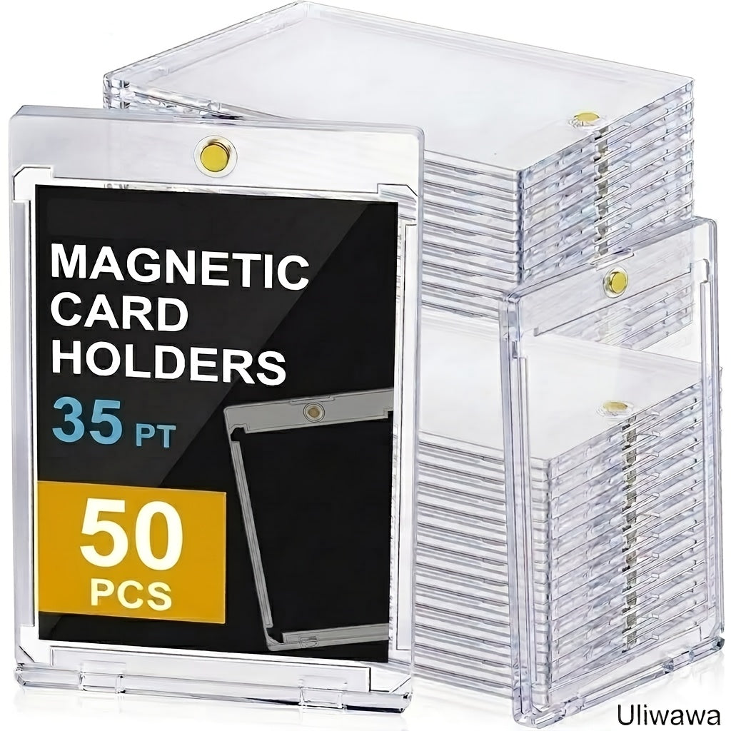 Magnetic Card Holder 35pt Bulk Pack 25/50/100pcs – Slim One-Touch UV Protection Hard Plastic Trading Card Magnet Case for Baseball, Football, Pokemon & Sports Cards