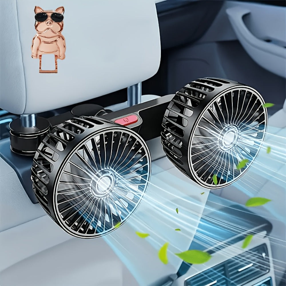 Car Fan for Back Seat - Dual Head USB Cooling Fan, Foldable 360° Rotation, Ultra-Quiet Motor, 70-Inch Cord, for Vehicle, Home & Office Use