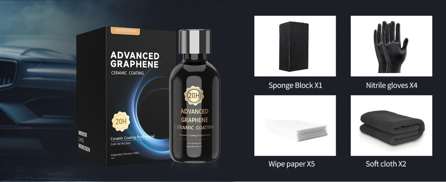 Graphene Ceramic Coating Kit 70ml – 20H Ultra High Gloss Car Paint Protection, 10+ Year Long-Lasting Shield, Auto Detailing Coat for All Vehicles, Apply After Car Wash & Paint Correction
