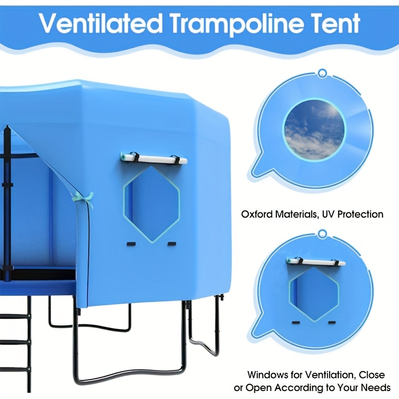 Trampoline Tent Canopy with Windows & Sun Protection – Fits 6/8/10/12/14/15/16ft Round Trampoline, Straight Pole Compatible – Outdoor Backyard Playground Cover (Tent Only)