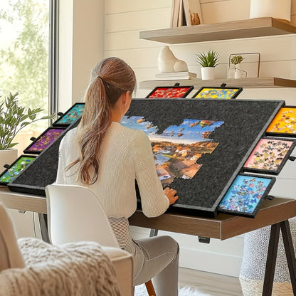 Jigsaw Puzzle Board with 6 Colored Drawers for 1000 & 1500 Piece Puzzles – Portable Tilting Felt Mat, 2-in-1 Bracket Cover, Lightweight Puzzle Storage Organizer for Adults
