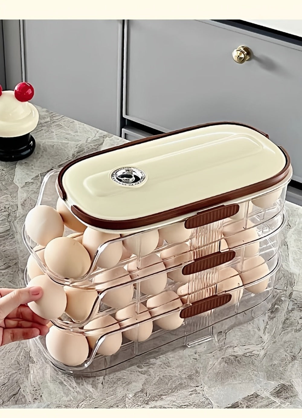 Egg Organizer for Refrigerator, Multi-Layer Auto-Rolling Egg Rack with Large Capacity – Space-Saving Egg Storage Dispenser for Fridge, Cabinet & Countertop, Ideal for Busy Families