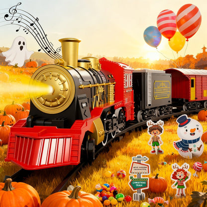 Electric Train Set for Kids with Steam Locomotive Engine Lights & Sound – Classic Christmas Train Toy with 16 Tracks 8 Cards for Boys Girls Ages 3+ Birthday Holiday Gift