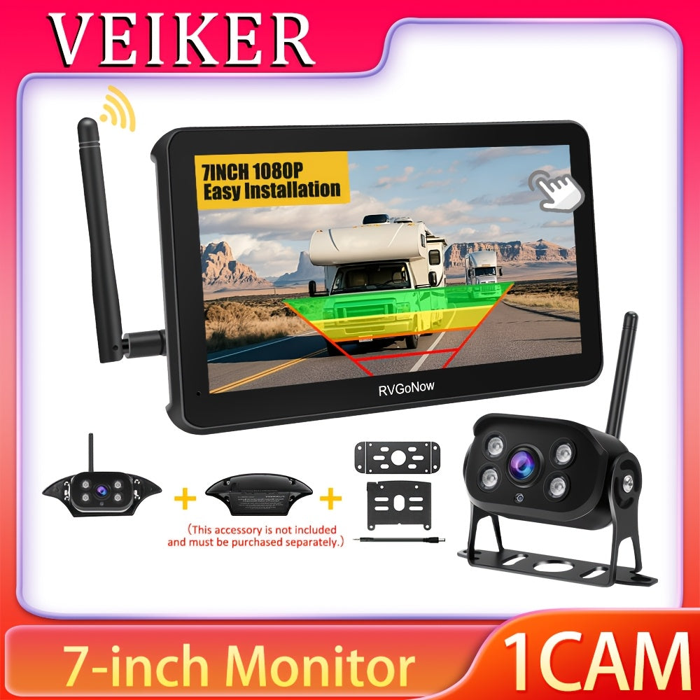RVGoNow Wireless RV Backup Camera with 7" Touch Screen, HD 1080P Night Vision, BSD Blind Spot Detection, 4-Channel View, Loop Recording, Furrion Pre-Wired Plug & Play for Trailer Truck Camper