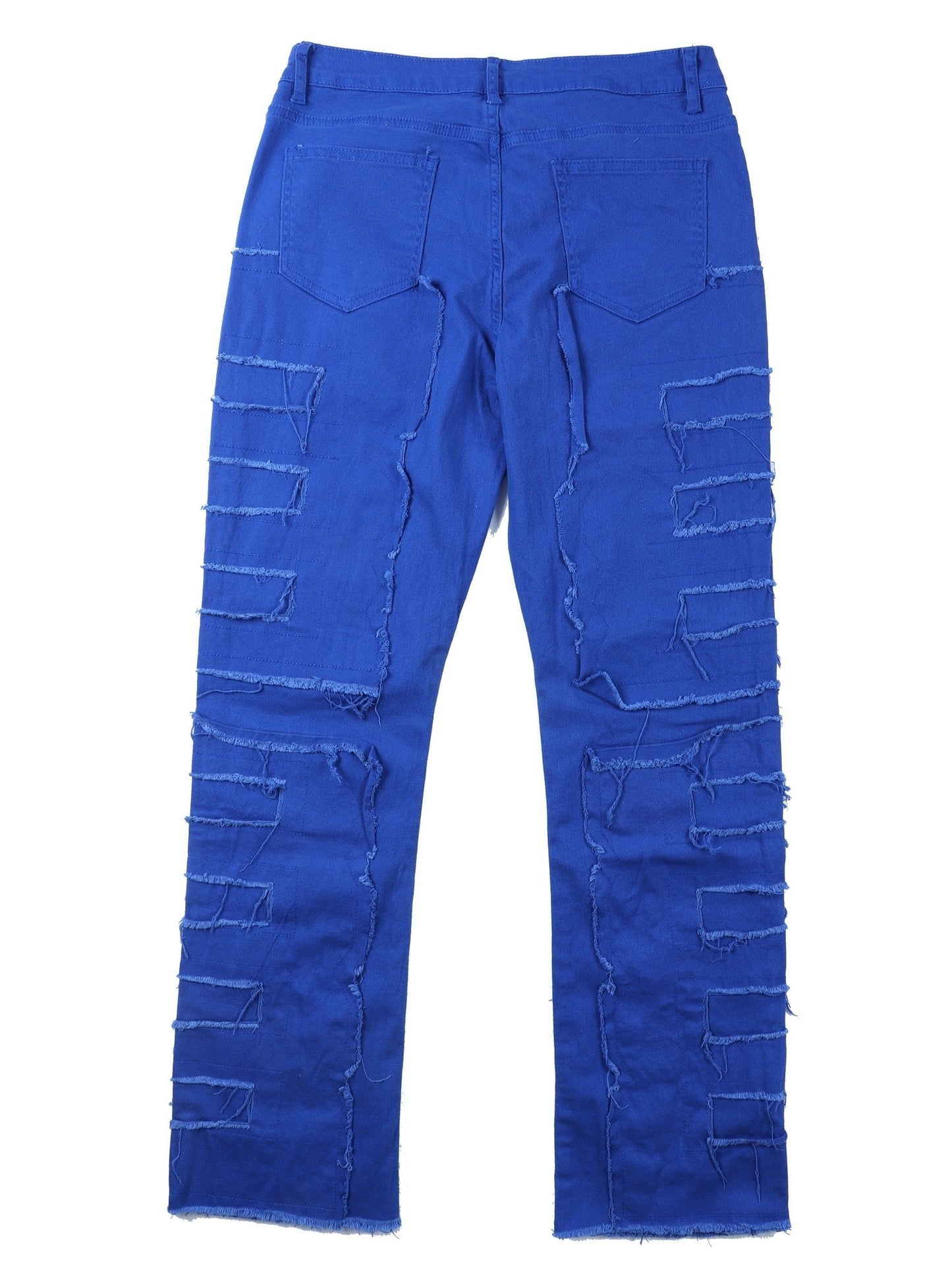 Men's Distressed Fringe-Hem Jeans - Washed Blue Stretch Denim Look