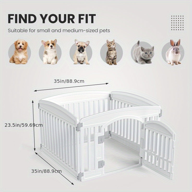 Dog Pen 4 Panel with Non-Slip Bottom & Safety Locking Door - Portable Expandable Indoor Outdoor Pet Pen for Medium Dogs & Puppies, Lightweight Durable Puppy Enclosure in Black & White