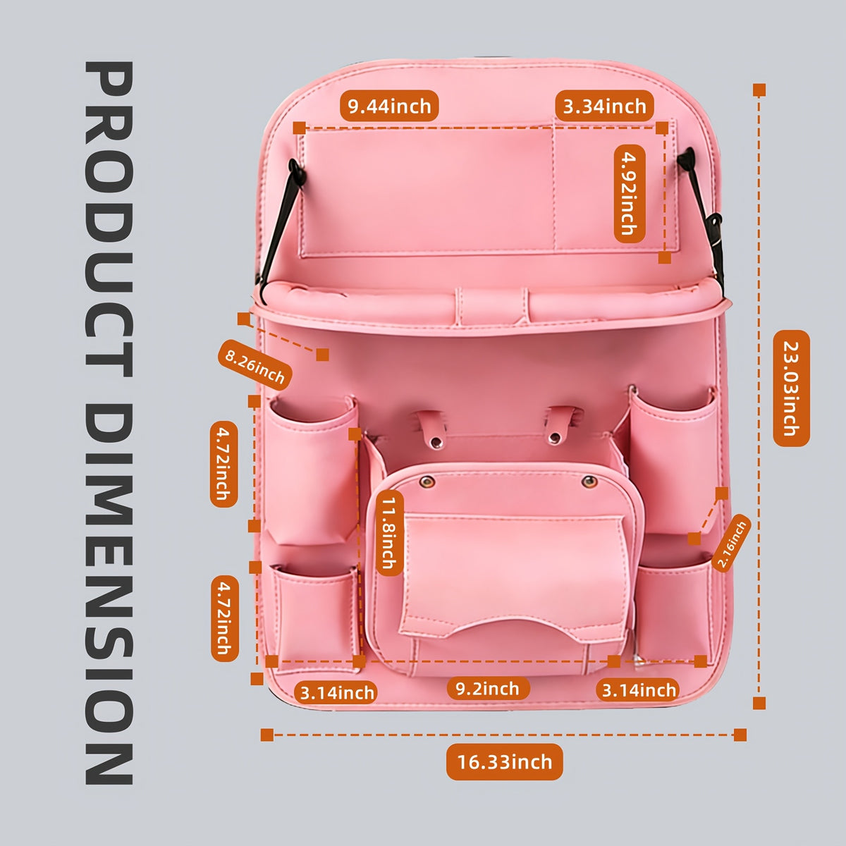 QIANKUNBAG Car Back Seat Organizer with Foldable Tray Interior Tissue Holder, Footrest Protector, And Multi-Pocket Hanging Storage Bag - Durable PU Fabric for Shopping & Essentials Car Seat Organizatio(Pink Black Grey Brown Beige)