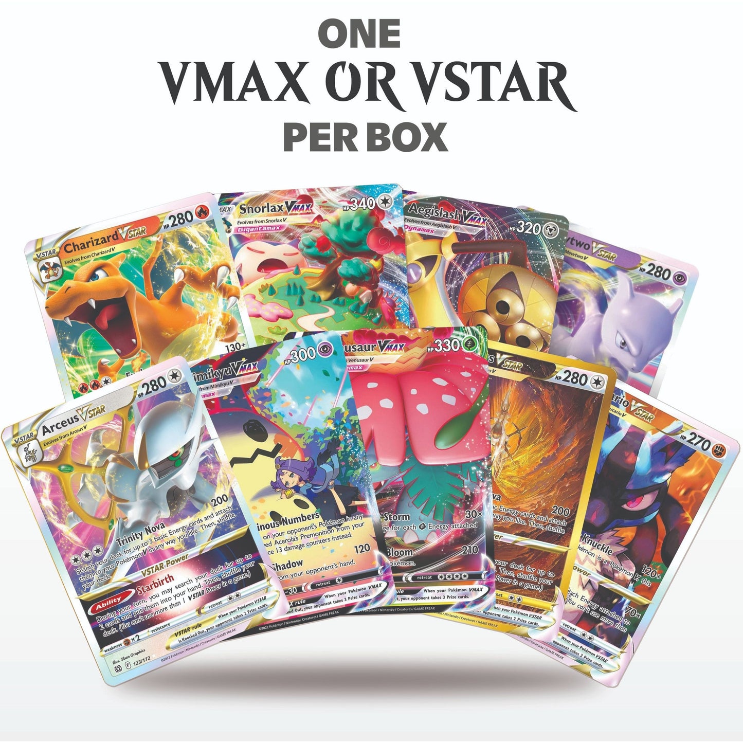 Pokemon VMAX VSTAR Bundle 100 Cards – 1 Guaranteed VMAX or VSTAR Hit + 10 Holos & Rares | TCG Empire Storage Box Included | Authentic Gift for Kids & Collectors
