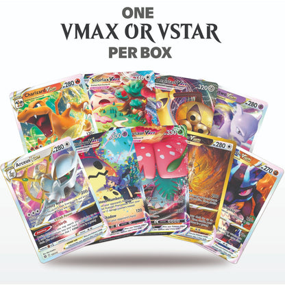 Pokemon VMAX VSTAR Bundle 100 Cards – 1 Guaranteed VMAX or VSTAR Hit + 10 Holos & Rares | TCG Empire Storage Box Included | Authentic Gift for Kids & Collectors