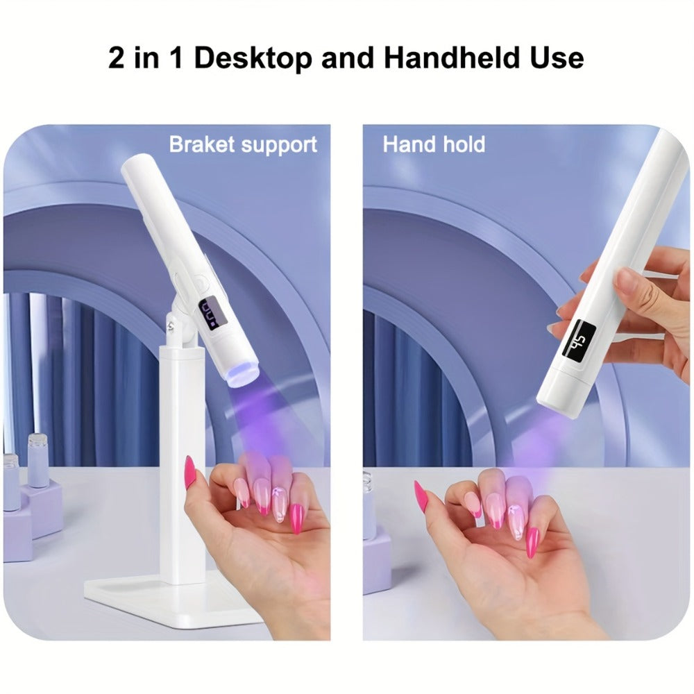 Gel Nail Lamp 360° Rotating Head with Digital Timer 45s/60s & Bonus Nail Stamp – USB Powered LED Gel Polish Curer with Condenser Lens for Home Manicure & Nail Art, White Pink