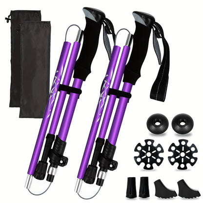 Aluminum Trekking Poles Set of 2 – Lightweight Quick-Lock Foldable Hiking Sticks with Ergonomic Non-Slip Grips, Rubber Tips & Carrying Case for Men & Women, Camping & Travel