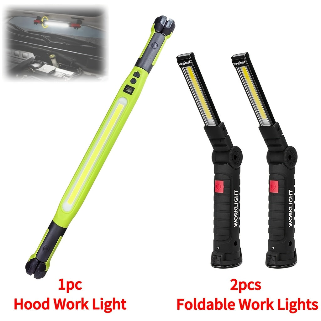 COB LED Work Light Rechargeable - Magnetic Base Portable Flashlight, 1000 Lumen Adjustable Beam, Multi-Pack Hanging Lamp for Garage, Camping, Yard & Emergency Use
