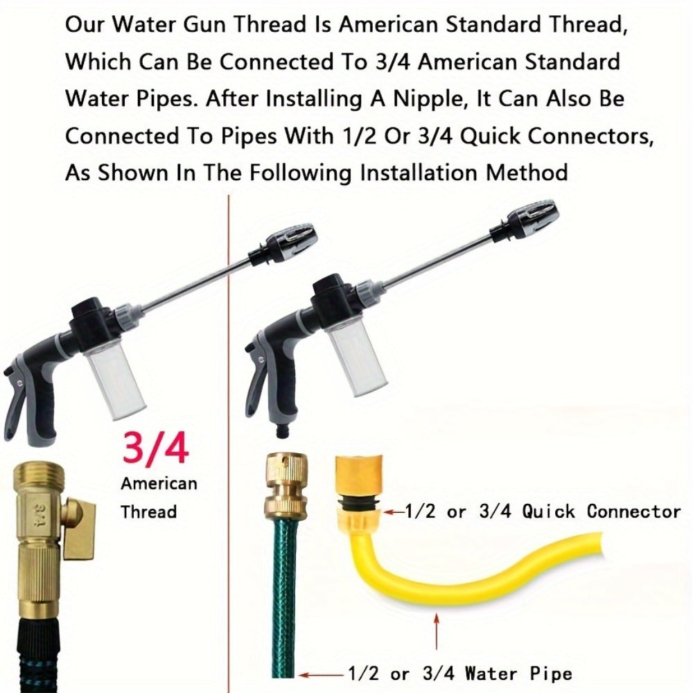 High Pressure Car Wash Gun with Long Extension Rod – Adjustable Spray Nozzle, Leak-Proof Connector, Fits Garden Hose – Car Truck RV & Garden Cleaning Wand