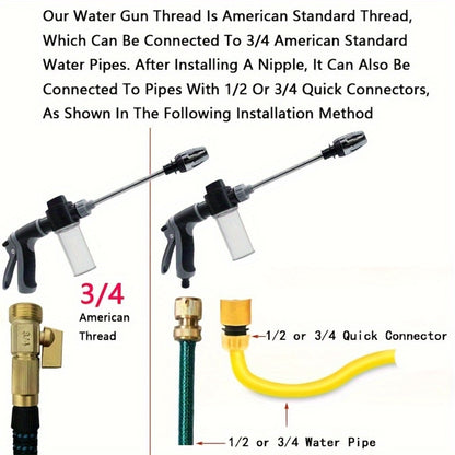 High Pressure Car Wash Gun with Long Extension Rod – Adjustable Spray Nozzle, Leak-Proof Connector, Fits Garden Hose – Car Truck RV & Garden Cleaning Wand