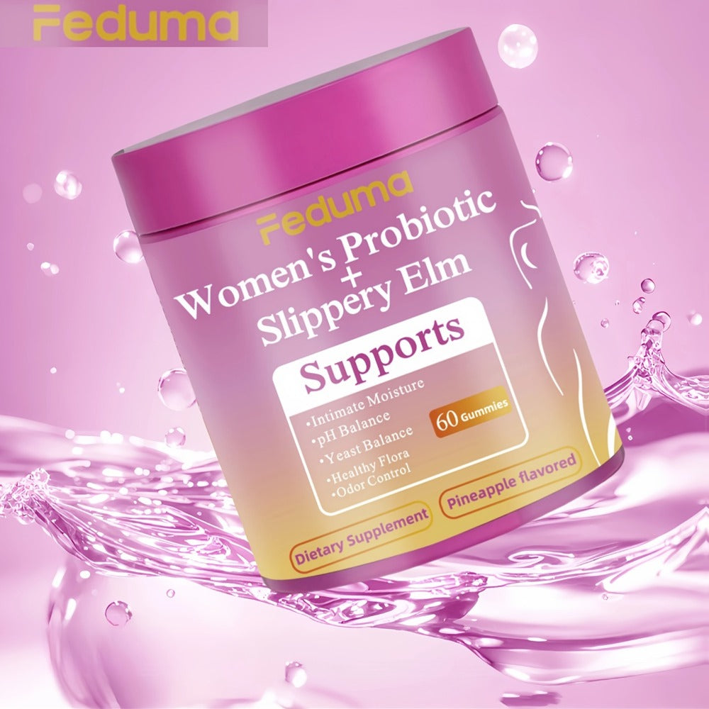 Women's Probiotic Gummies with Slippery Elm for Intimate Moisture Odor Control Healthy Flora – Pineapple Flavor 60 Count Feminine Wellness Supplement Daily Gut Health Support