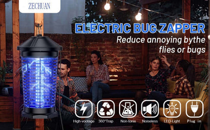 Bug Zapper Electric Indoor Outdoor – 4000V High Voltage UV 365nm 18W Mosquito Killer Fly Zapper with 6ft Cord, ABS Fireproof Safety Housing, Removable Tray & Cleaning Brush for Backyard Patio Garden Camping – Black