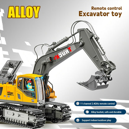 RC Excavator Toy 1:18 Scale 2.4GHz Remote Control with Metal Scoop 680-Degree Rotation Lights & Sound – Construction Vehicle Set Dump Truck Bulldozer Loader for Boys Ages 8+ Birthday Christmas Gift