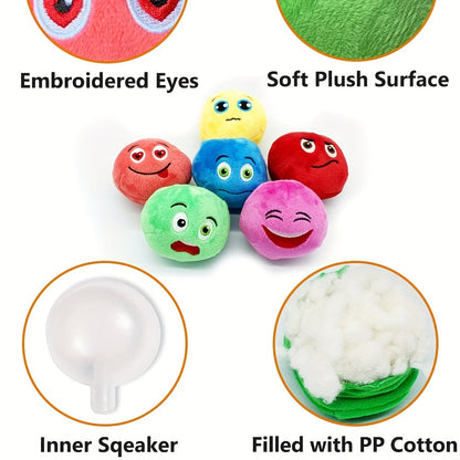 Squeaky Dog Toys 6 Pack Soft Stuffed Plush Balls with Squeakers for Puppies & Small Dogs - Interactive Fetch & Chew Play Toy Set, Multicolored Puppy Toy Bundle