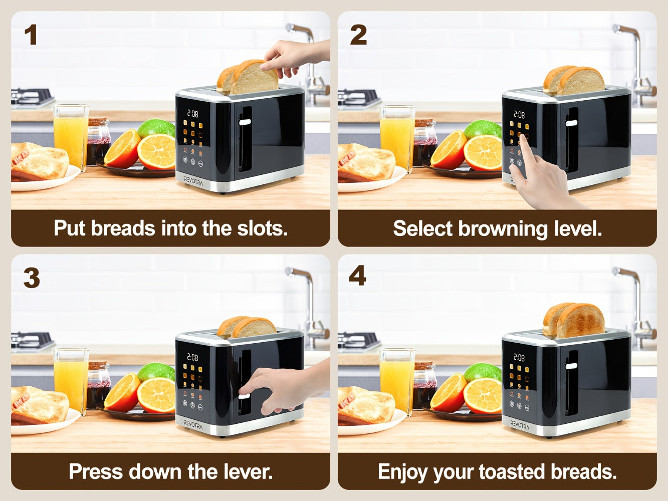Stainless Steel Toaster 2 Slice with LED Display & Extra Wide Slots – 6 Shade Settings, Defrost Reheat Cancel Functions, Removable Crumb Tray, Compact Design for Bagels, Waffles & Bread