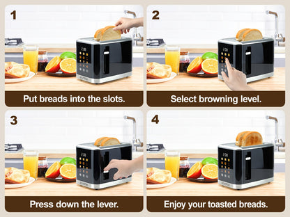 Stainless Steel Toaster 2 Slice with LED Display & Extra Wide Slots – 6 Shade Settings, Defrost Reheat Cancel Functions, Removable Crumb Tray, Compact Design for Bagels, Waffles & Bread