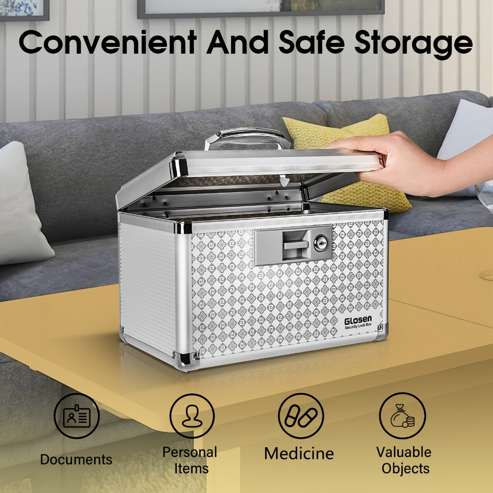 Locking Medicine Storage Box Aluminum Alloy with Key Lock & Handle – High-Capacity Family Medicine Organizer, First Aid Lockbox for Home, Travel & Office, Small & Medium
